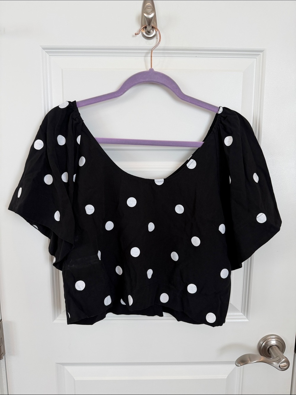 TCEC Black Crop Top with White Polka Dots